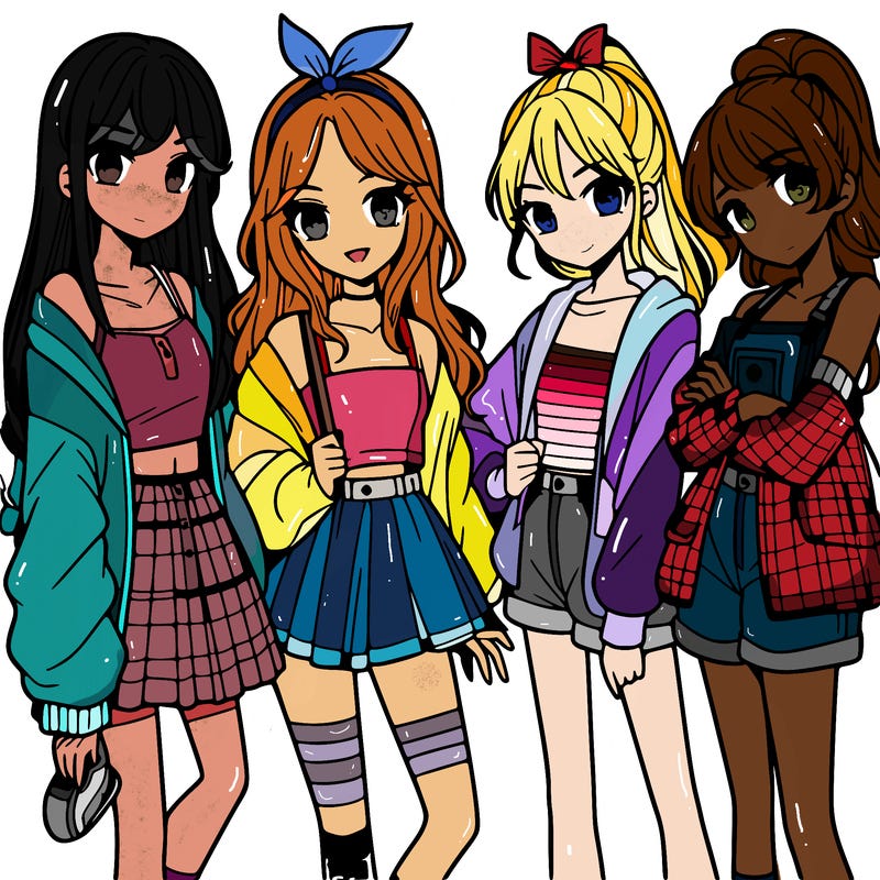 teen manga girls group of 4