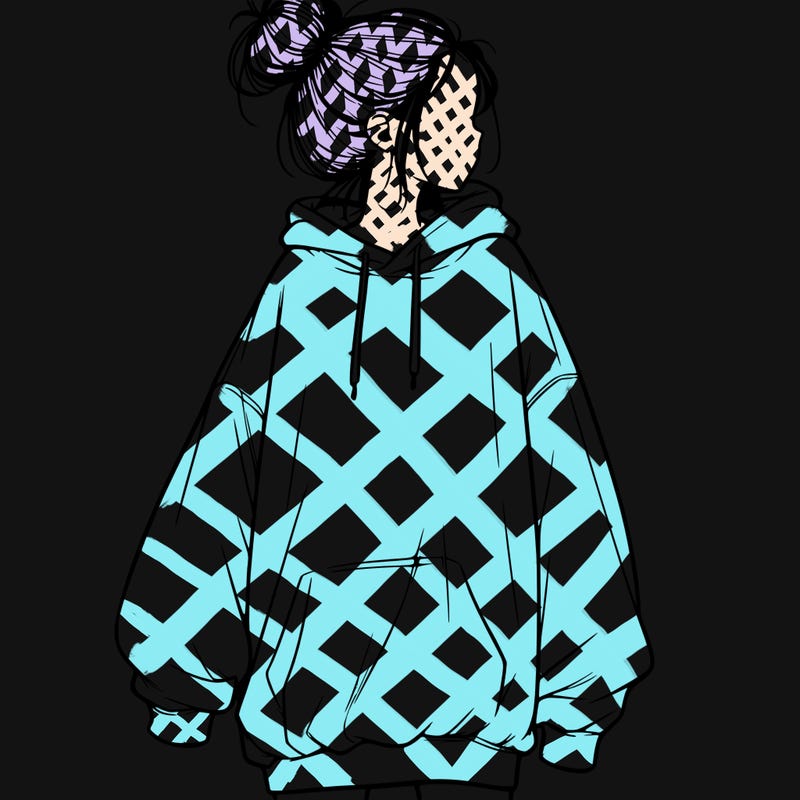 realistic girl with a oversized sweatshirt on and a bun