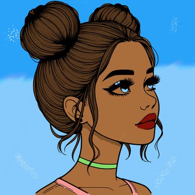 realistic girl with buns on the top of her head