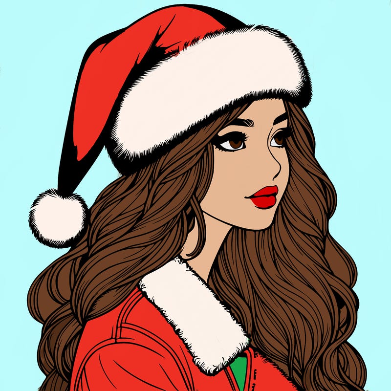 realistic girl in santa hat
