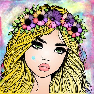 realistic girl with flowers crown