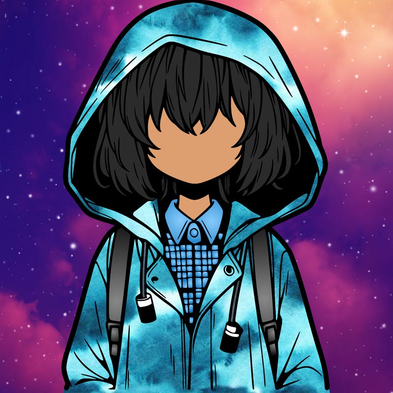 little anime girl in a raincoat her hair is covering her eyes she has a lighter