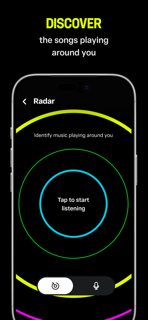 Anghami: Play Music & Podcasts - Pantalla Anghami Radar que muestra la función de identificación de música para descubrir canciones que suenan cerca.