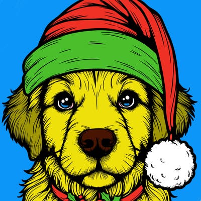 realistic dog with a christmas hat