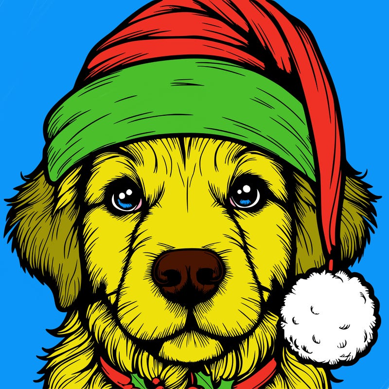 realistic dog with a christmas hat