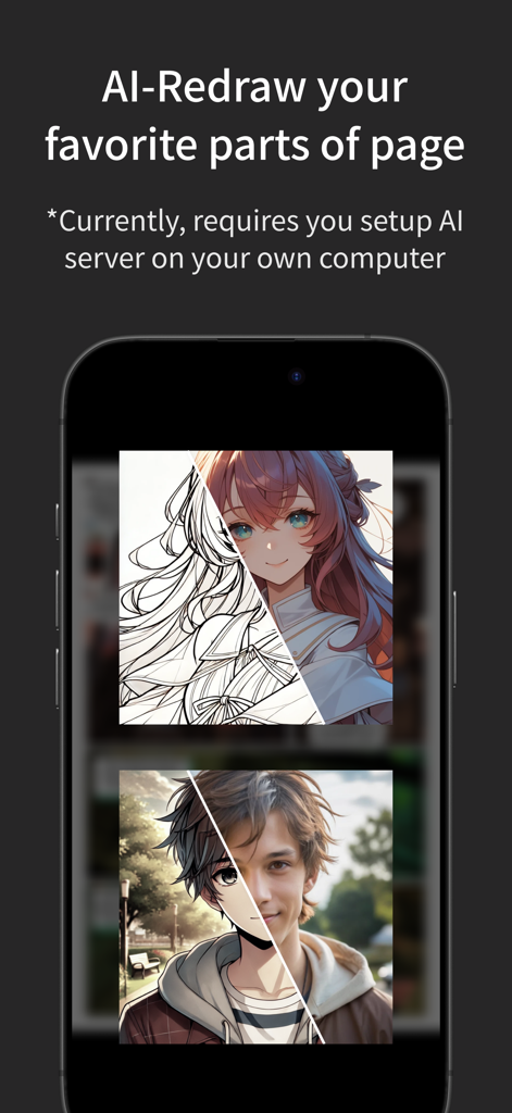 AI redraw feature for manga character panels in the Comic and Manga app.