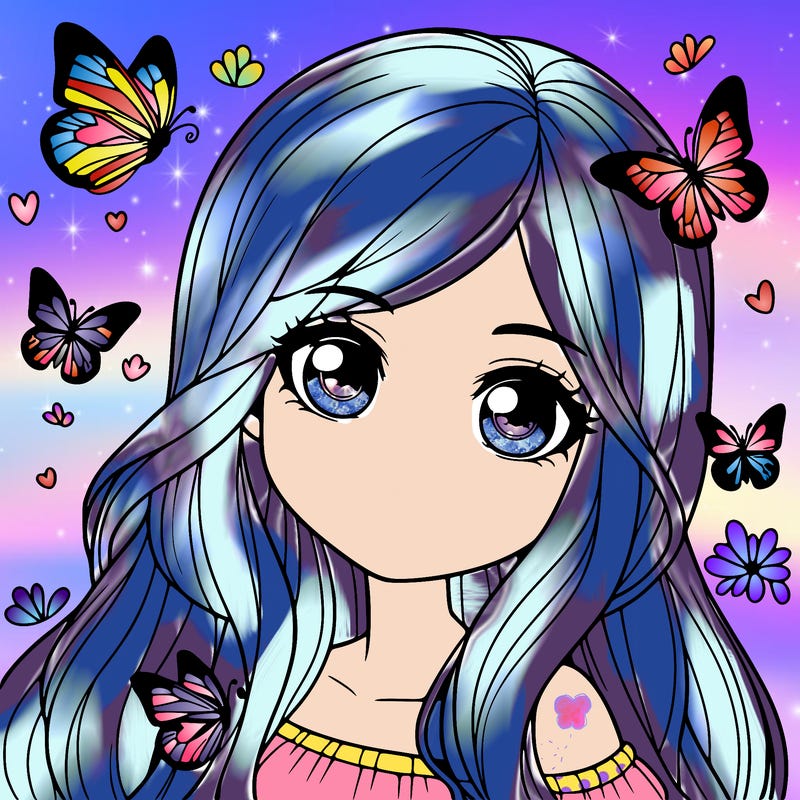 realistic girl with butterflies around her
