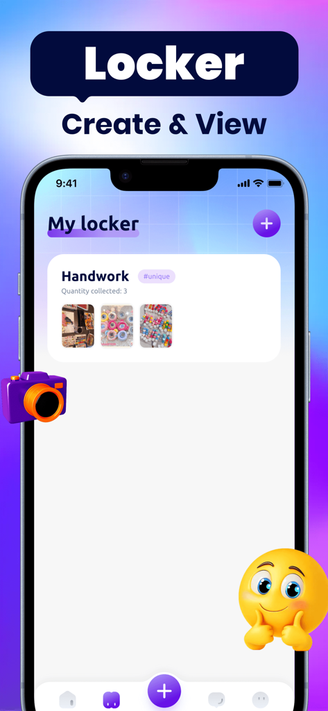 사용자 사진 컬렉션과 수작업 콘텐츠를 보여주는 VerCos 앱의 락커 인터페이스 스크린샷