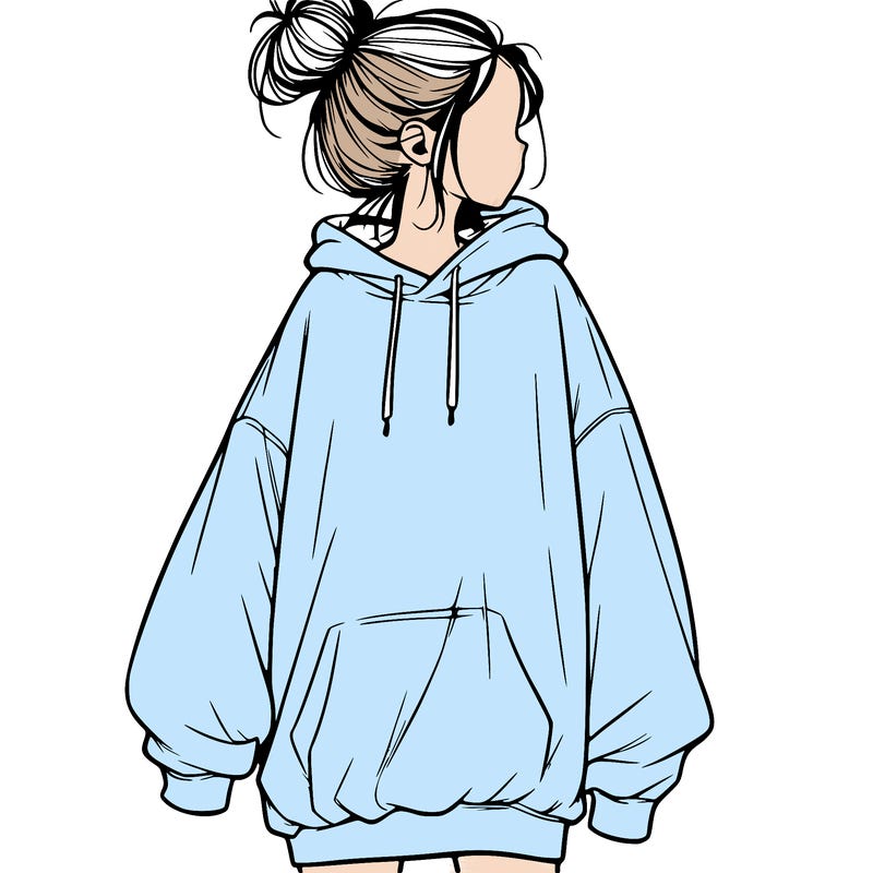 realistic girl with a oversized sweatshirt on and a bun
