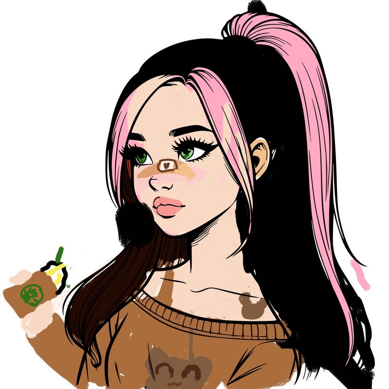 realistic girl with a high ponytail