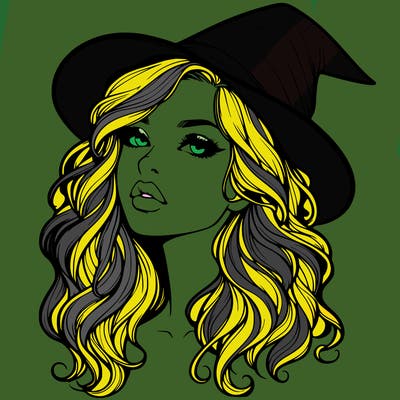 realistic witch girl with wavy hair and lips