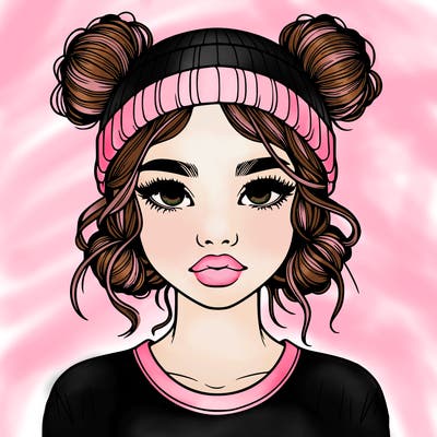 realistic girl with buns in her hair with a beanie on