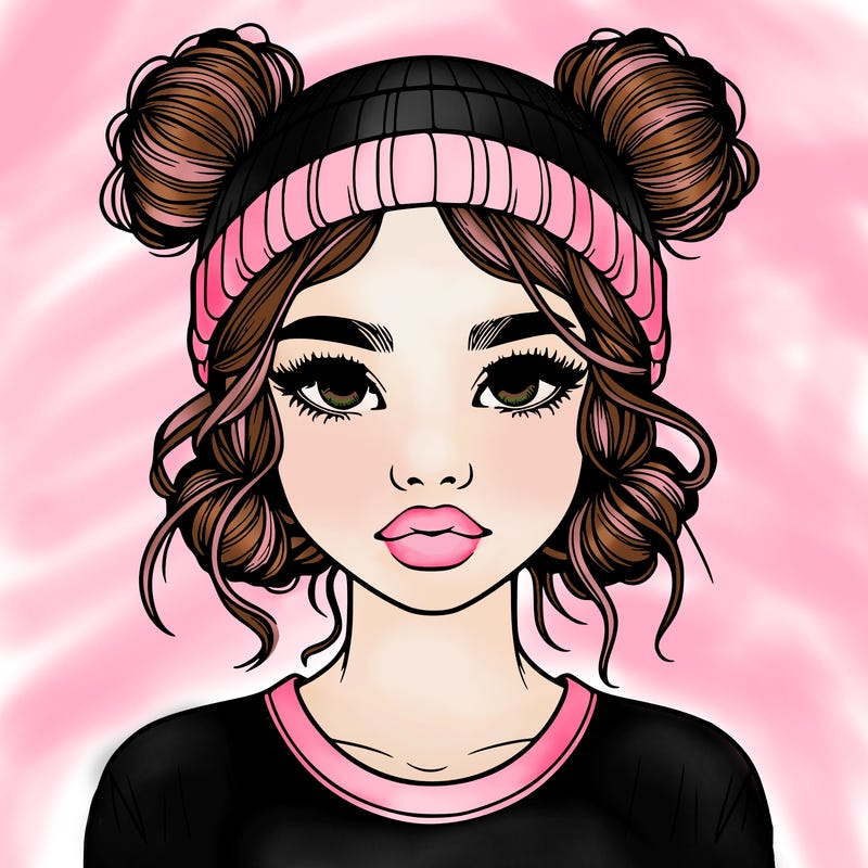 realistic girl with buns in her hair with a beanie on
