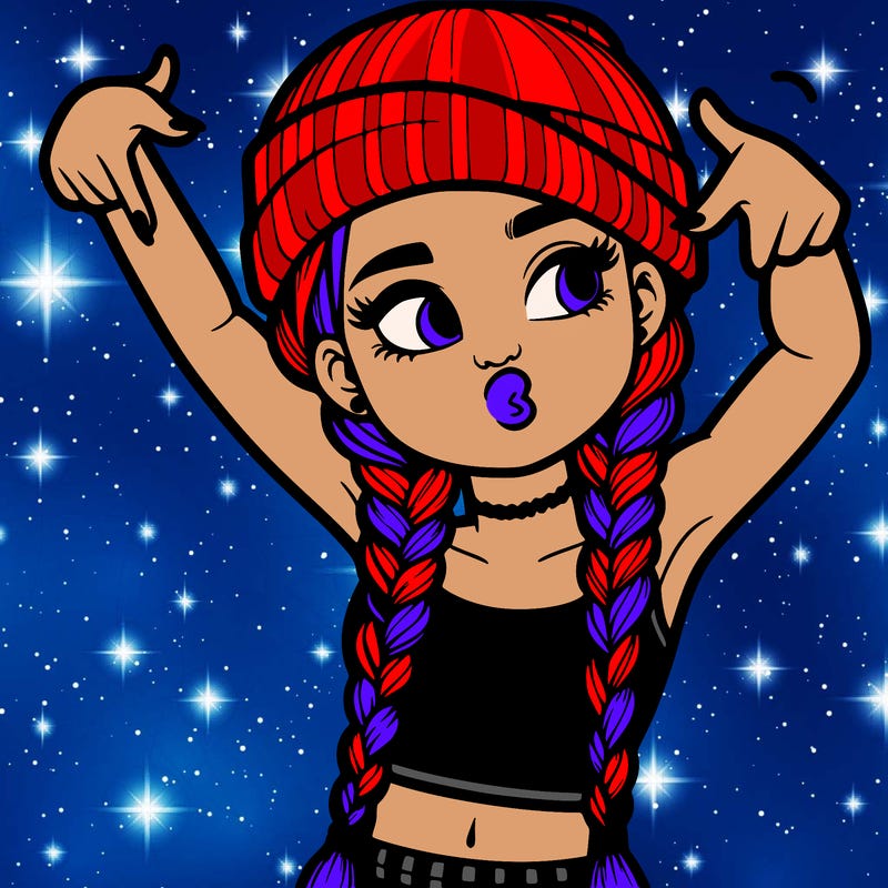 realistic teenage girl with braids and a beanie and crop top doing 🫶🏼