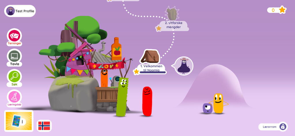 Mapa del mundo del juego de aprendizaje de matemáticas DragonBox Skole con personajes de dibujos animados