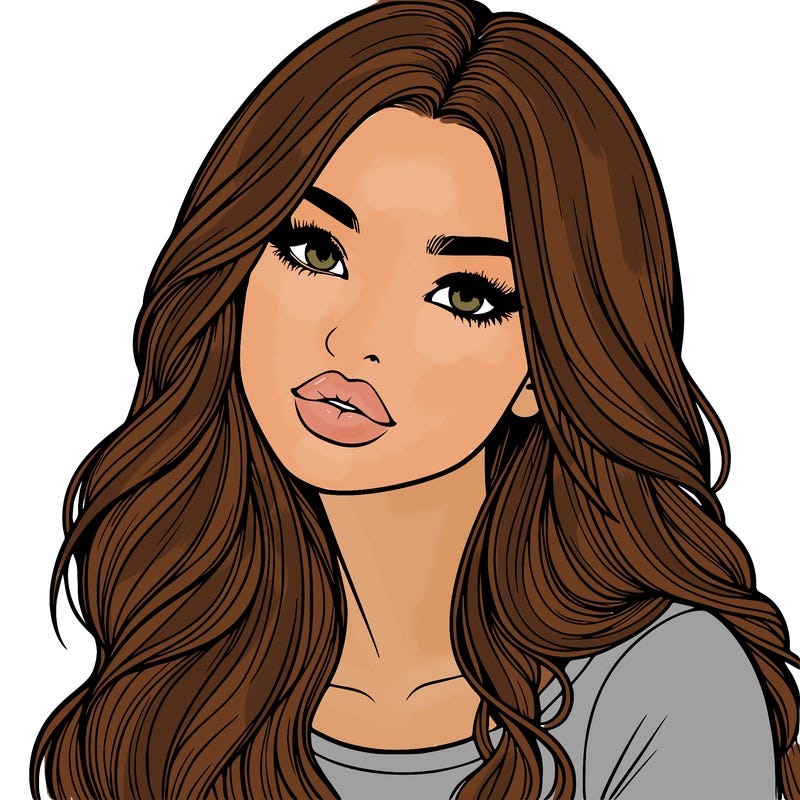 realistic girl with hair on her hair and lips