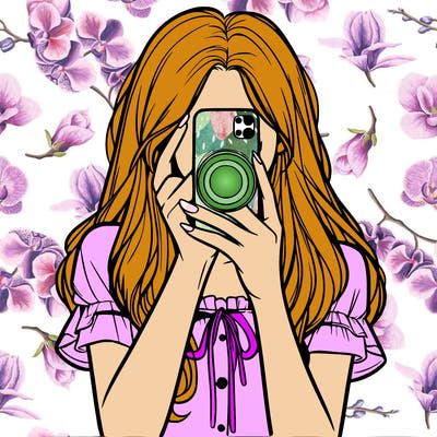 a realistic girl holding her phone taking pictures