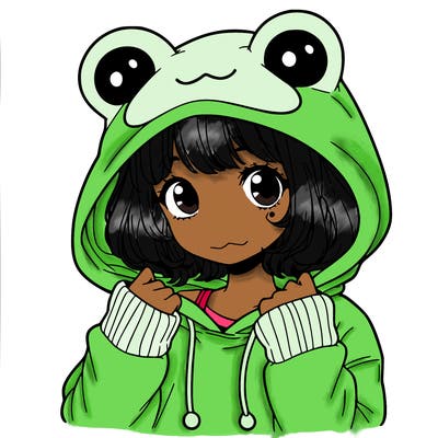 a cute teenage girl wearing a frog hoodie
