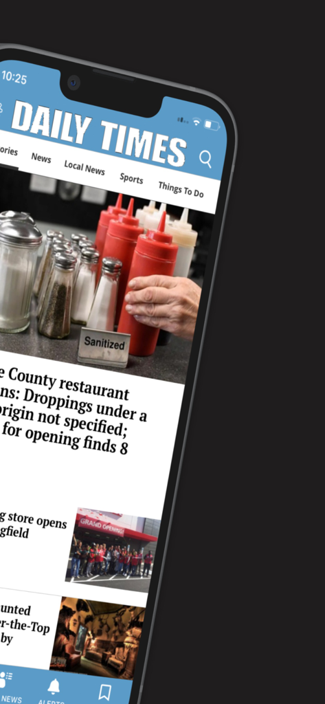 Delaware County Daily Times - Screenshot of the Delaware County Daily Times mobile app news feed on an iPhone