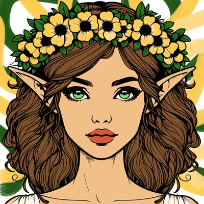realistic female elf with flower crown