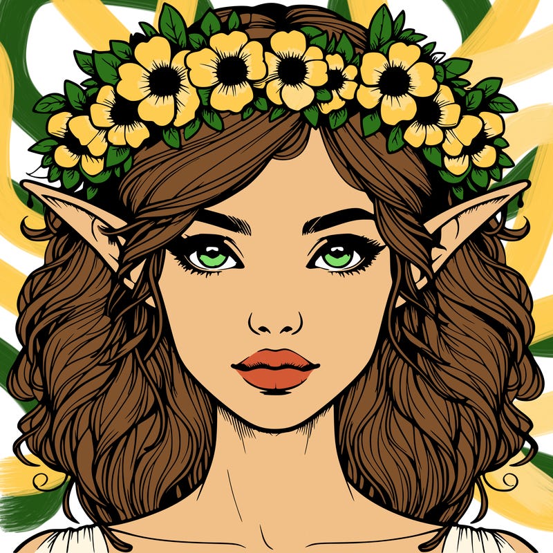 realistic female elf with flower crown