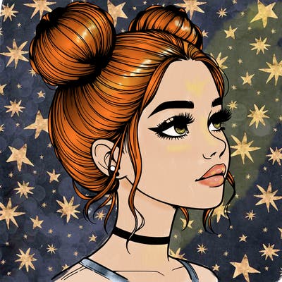 realistic girl with buns on the top of her head