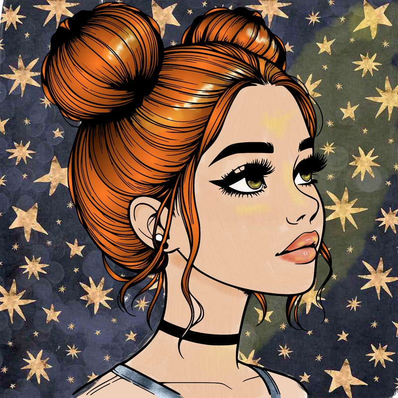 realistic girl with buns on the top of her head