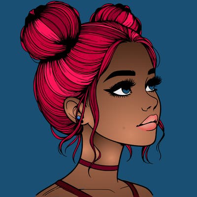 realistic girl with buns on the top of her head