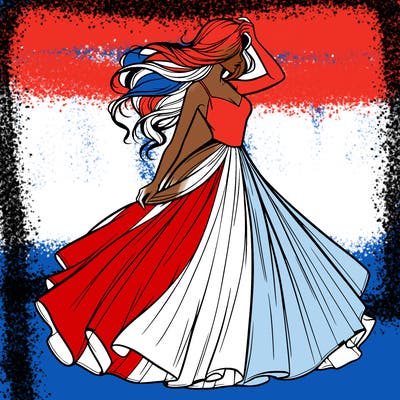 realistic woman with dress flowing in the wind