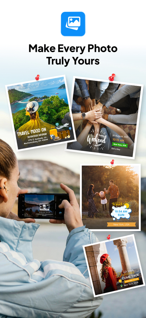 GPS Geotag Map Camera - Tagofy - Collage of travel photos with customized GPS location and date stamps from the Tagofy app