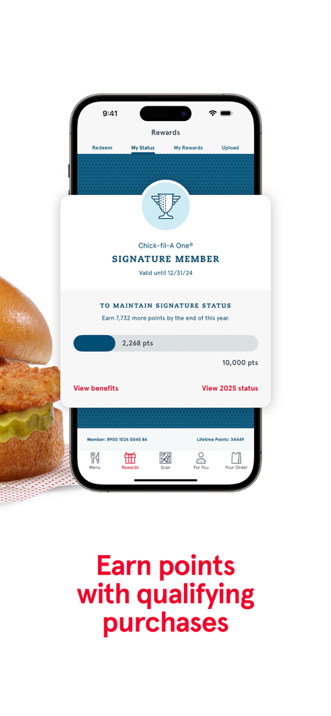 Chick-fil-A - Chick-fil-A app rewards screen showing Signature Member status and loyalty points progress