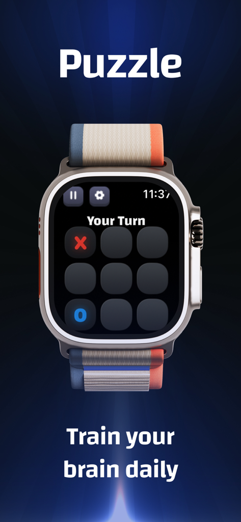 Apple Watch画面でのWatchQアプリの三目並べパズルゲーム