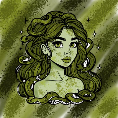 realistic girl with snakes as hair