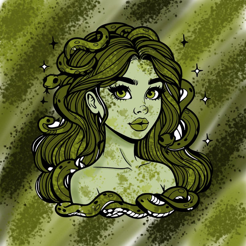 realistic girl with snakes as hair