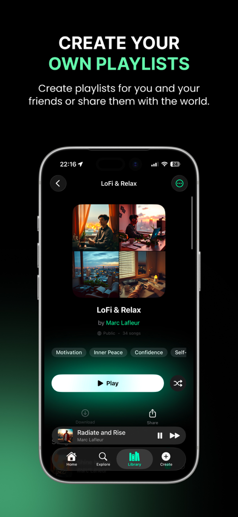 Innertune Music - Innertune Music app screen for creating and sharing personalized playlists.