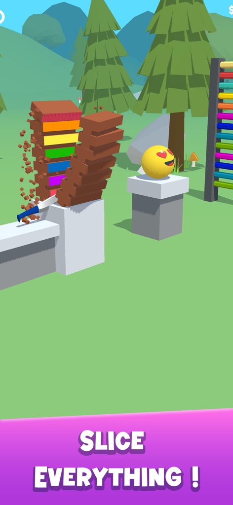 A knife slicing through colorful blocks in the hyper casual game Slice It All