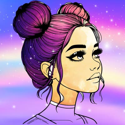 realistic girl with buns on the top of her head