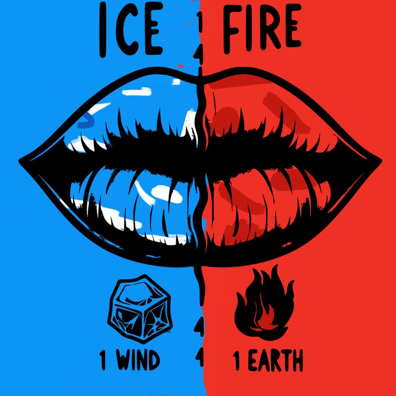 realistic lip split in fourth . 1 fourth ice 1 fire 1wind 1 earth