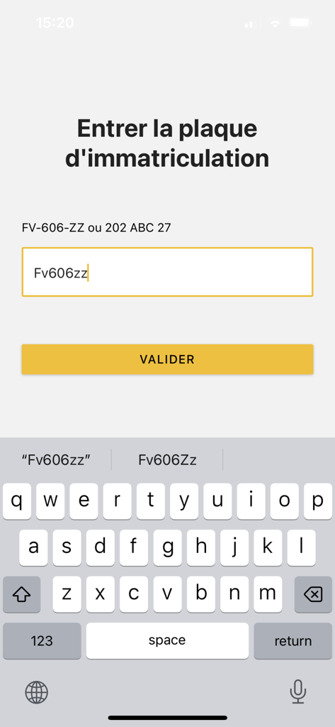 CaRool FleetCheck - Interface for entering a vehicle license plate in the CaRool FleetCheck app
