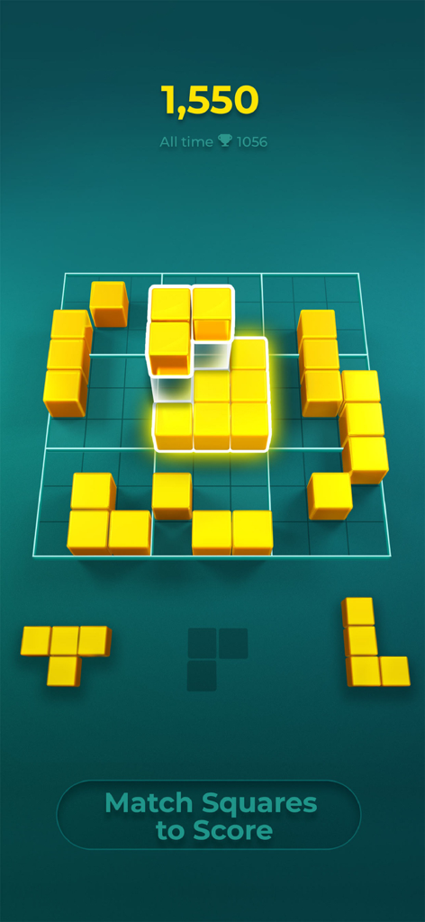 Playdoku: Block Puzzle Game - Playdoku-Gameplay, das zeigt, wie gelbe Blöcke ein Quadrat auf einem Sudoku-Gitter bilden
