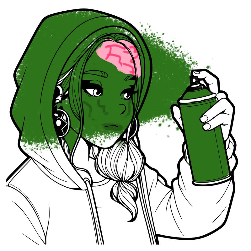 a realistic girl, spray painting