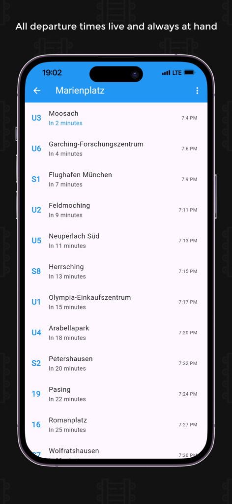 MVG Live Timetable - Echtzeit-Nahverkehrsabfahrten für den Bahnhof Marienplatz in München