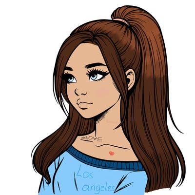 realistic girl with a high ponytail