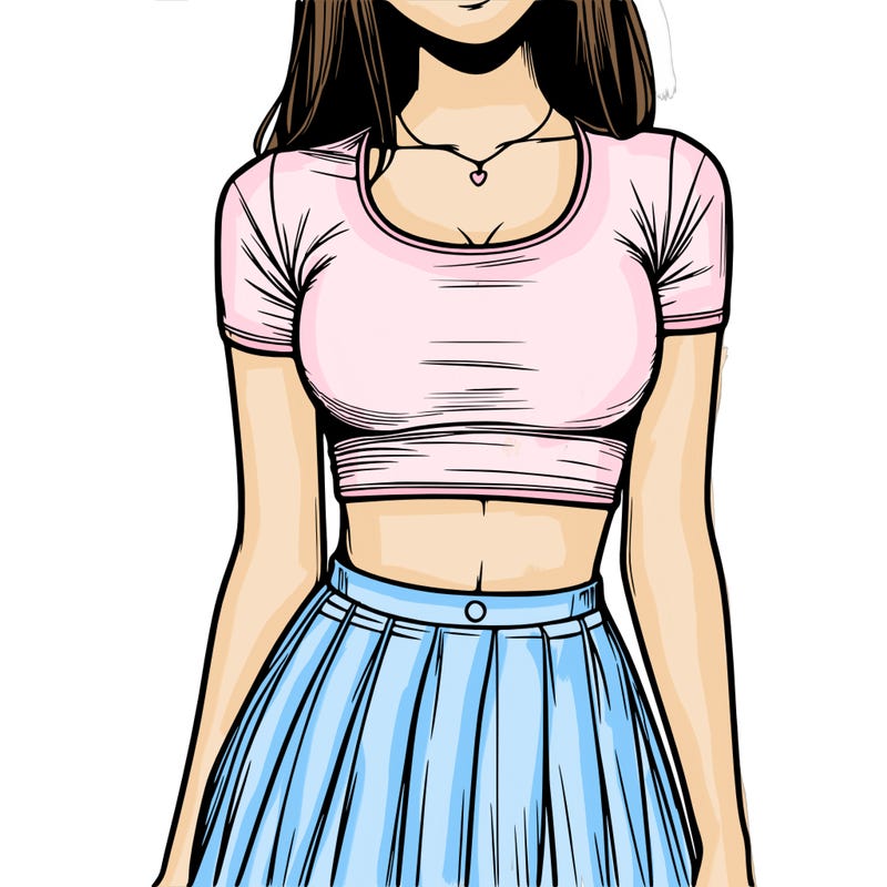 realistic girl wearing crop top and skirt