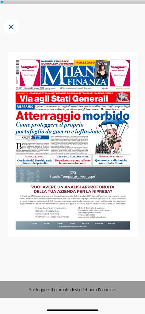 MF Milano Finanza - Front page of the Milano Finanza digital newspaper showing financial headlines and market news.