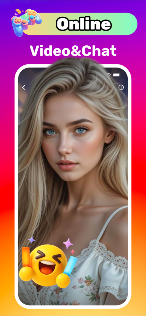 AICht: Live Chat Hot Girls - Screenshot of AICht app featuring a blonde AI girl for interactive online video and chat