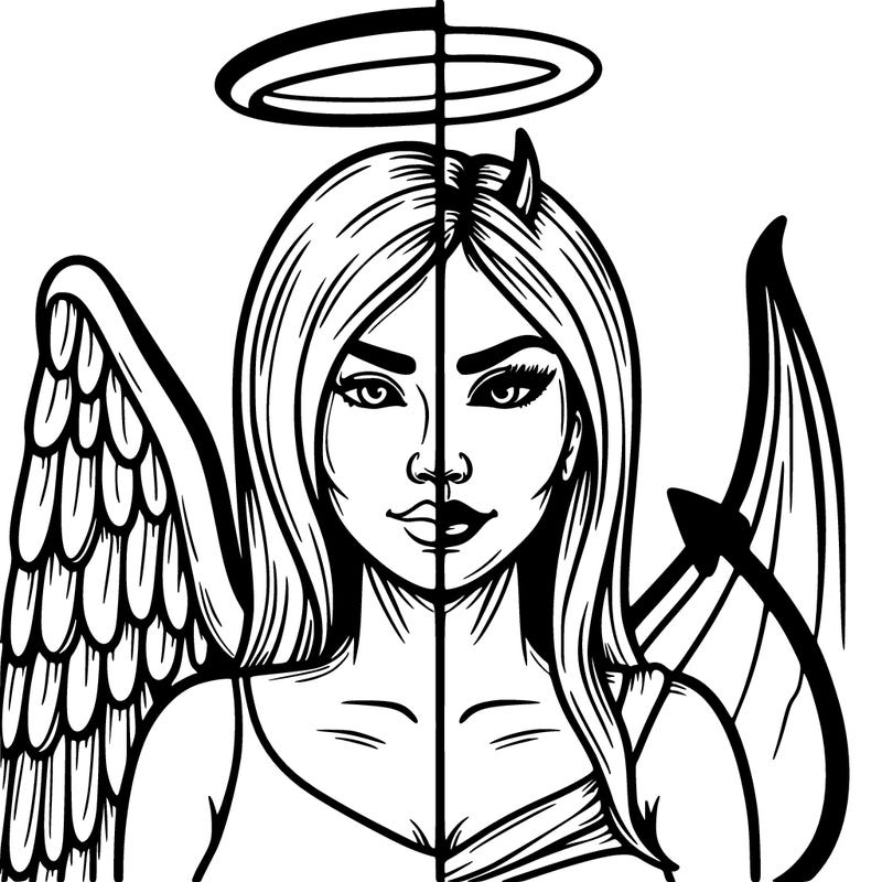 realistic female angel devil split