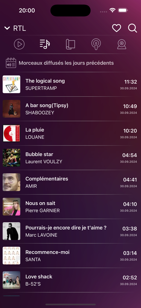 My Radio Endirect - France - List of recently played songs on RTL radio station with album covers and artist names