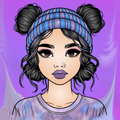 realistic girl with buns in her hair with a beanie on