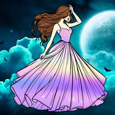 realistic woman with dress flowing in the wind